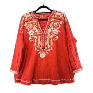 Johnny Was Bethanie Boho Tunic Embroidered Floral Medium